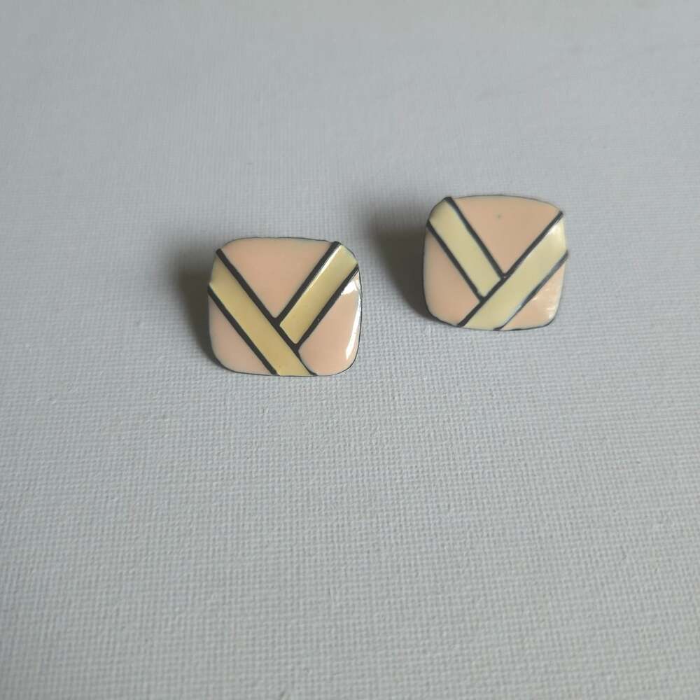 Vintage 1980s Pastel Geometric Enamel Stud Earrings